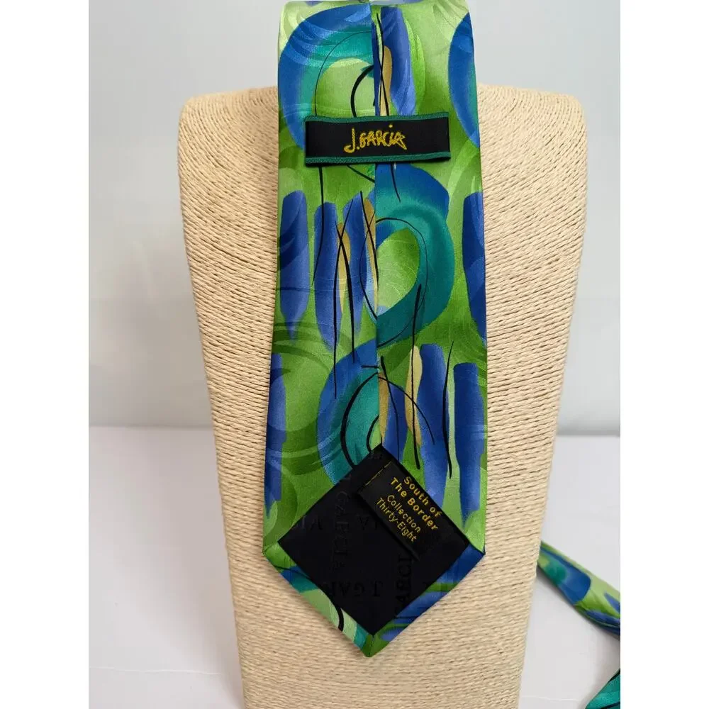J Garcia Jerry Garcia Silk Tie Green Blue South of the Border Collection 38